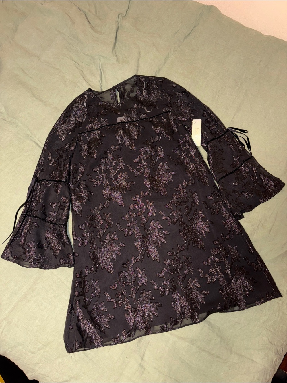 Laundry By Shelli Segal Black Dress with Glitter Floral Accents